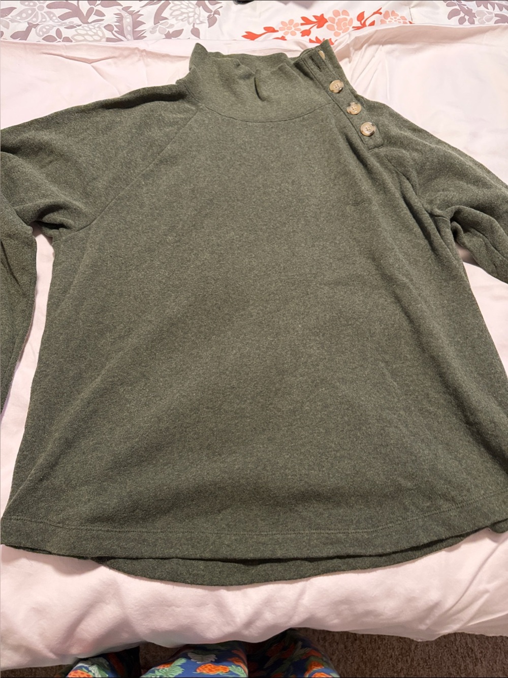 J. Crew Olive Green Button-Shoulder Turtleneck Sweater